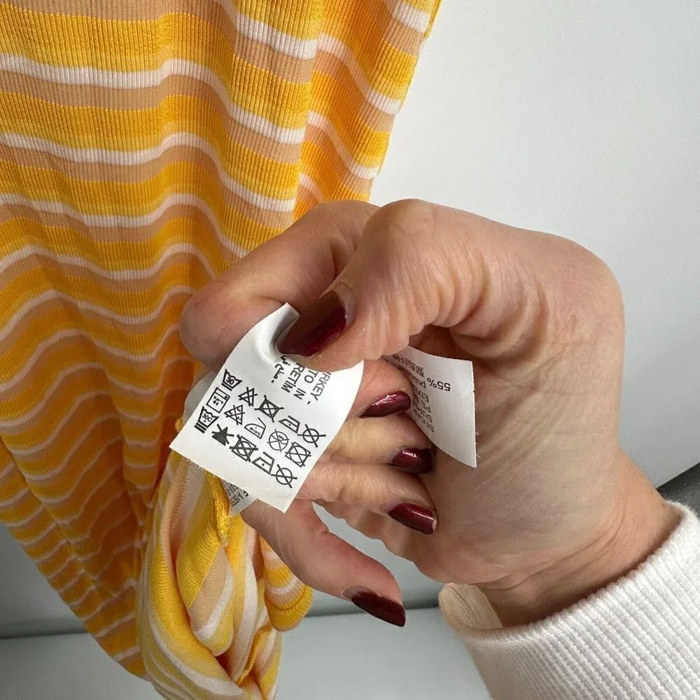 Zara Womens Dress Large Maxi Stretchy Yellow Striped Sleeveless Knit Summer